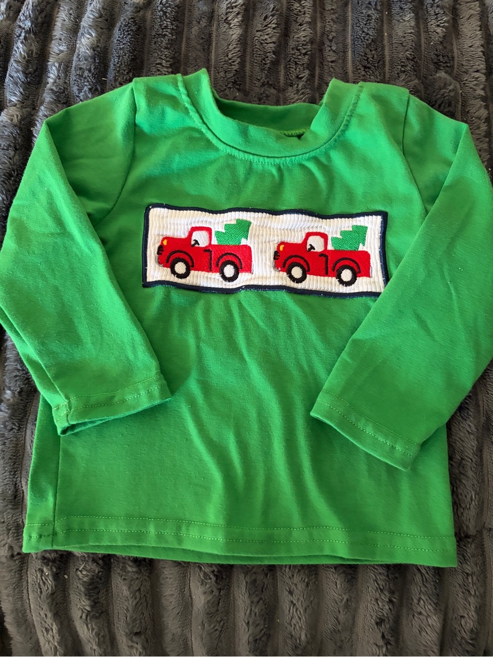 Green Toddler Shirt with Red Christmas Truck Applique